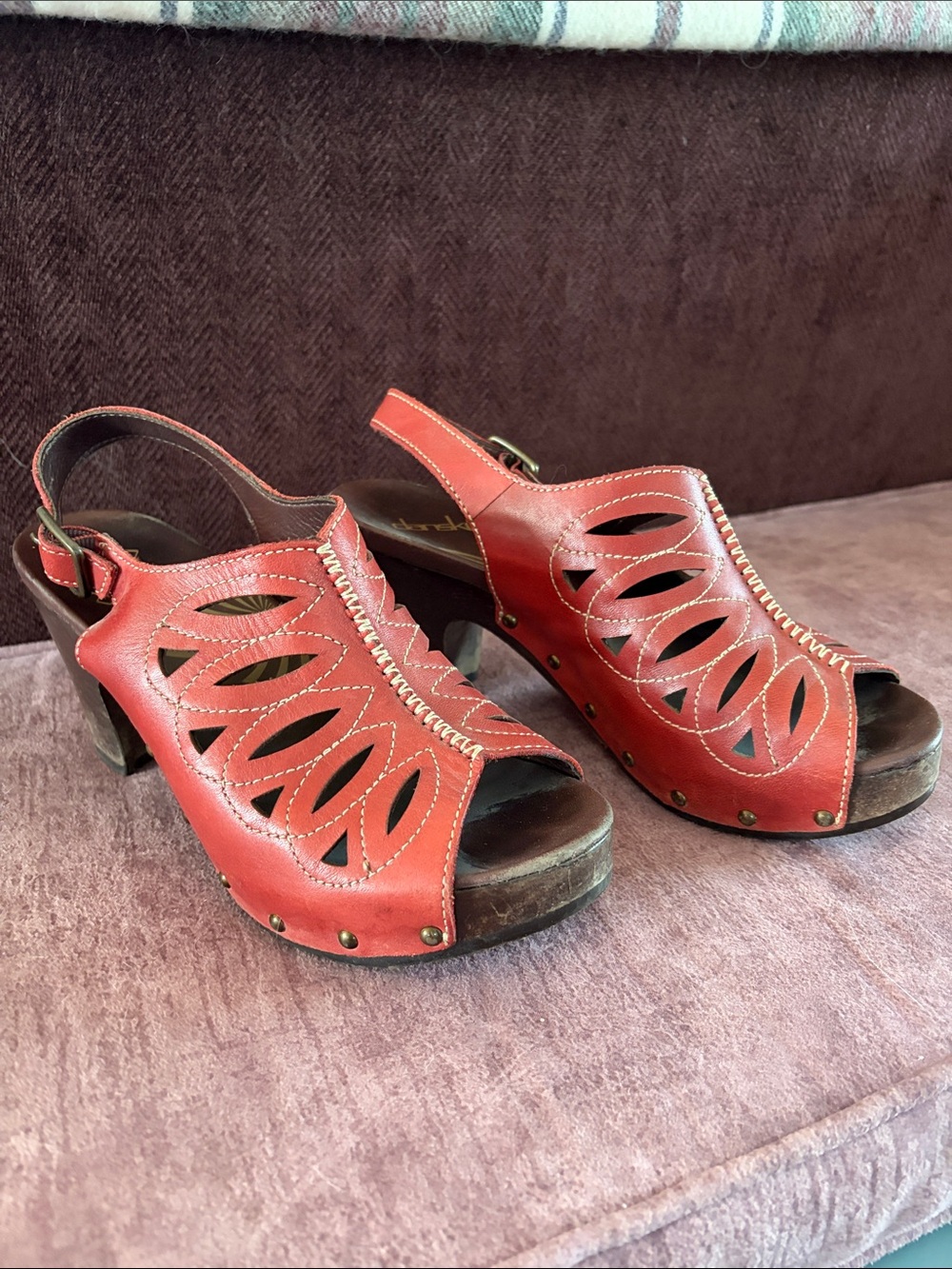 Dansko Red Leather Cutout Slingback Heels